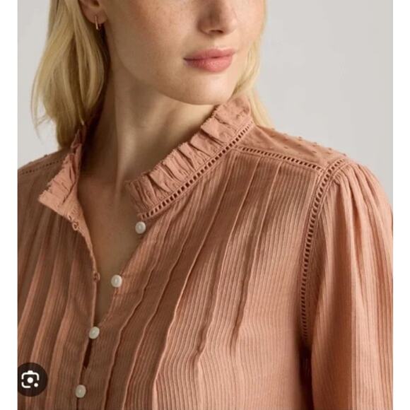 Quince Organic Textured Cotton Peasant Blouse in Dusty Rose size 6 - Picture 1 of 6